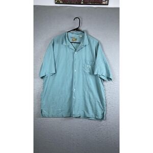 Caribbean Shirt Mens Large Blue Silk Martini Bay Fish Short Sleeve Button Front